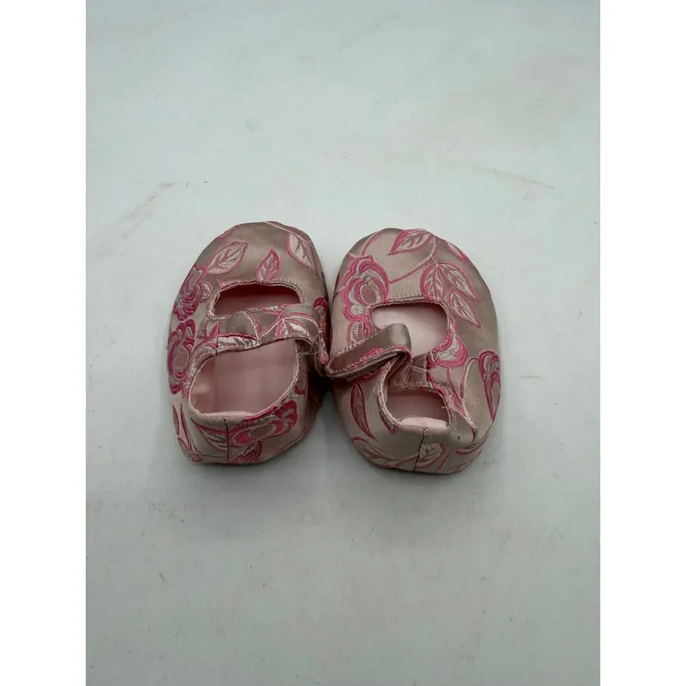 RedEnvelope Pink Floral Silk Brocade Baby Mary Janes Keepsake Boxed Slippers